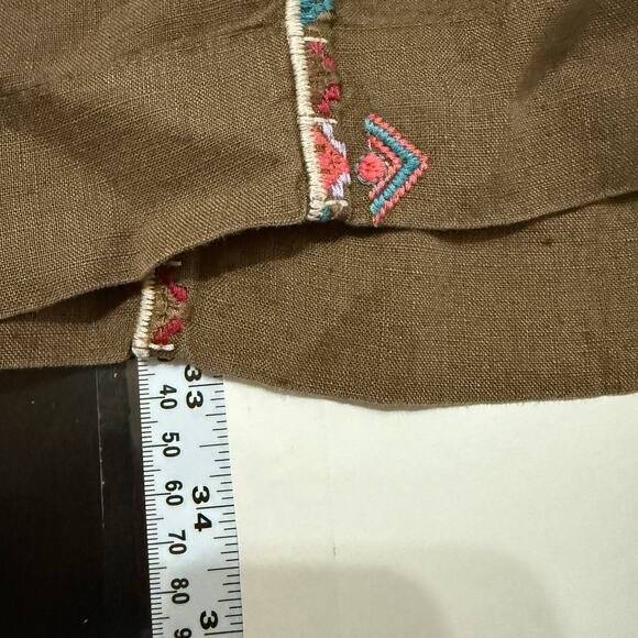 Johnny Was S Womens Linen Embroidered Brown Popover Dress Floral Boho - Picture 9 of 9